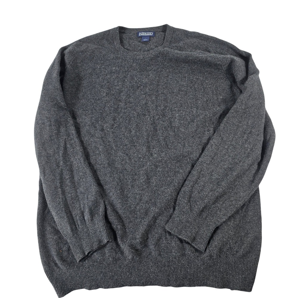 Lands End Mens Cashmere Sweater Large Tall Charcoal Gray Crewneck Knit 14280